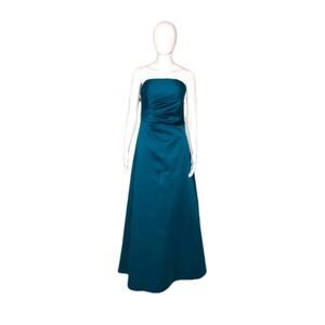 Cache Formal Dress Teal Blue Strapless Full Length Gown Layered Waist Size 6